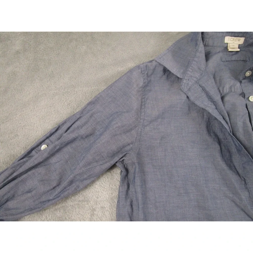 J Crew Top Womens XS Blue Button Up Tunic Casual Preppy Long Sleeve‎